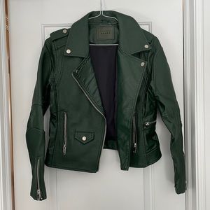Forest green faux leather moto jacket by BlankNYC